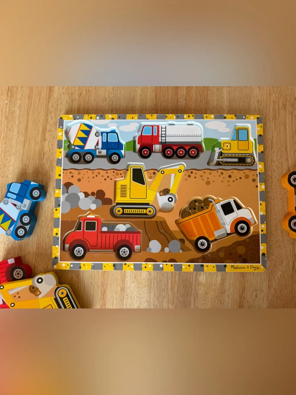Melissa & Doug Construction Vehicles Chunky Wooden Puzzle - used